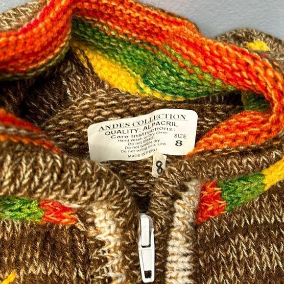 Alpaca Handmade Hooded Sweater Nature Animal Unisex Sz 8 - Picture 2 of 9